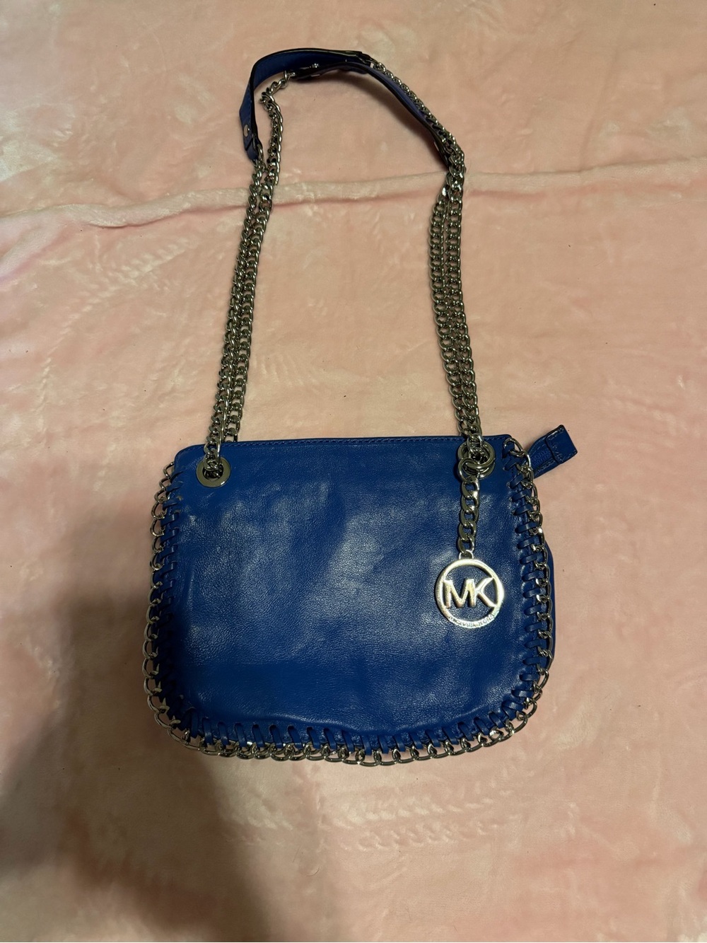 Michael Kors Royal Blue Leather Chain-Trim Shoulder Bag